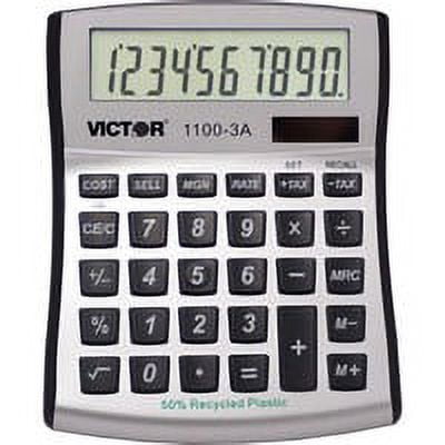 Victor 11003A Mini Desktop Calculator - Large Display, Angled Display, Dual Power, Independent Memory, Environmentally Friendly, Battery Backup - Battery/Solar Powered