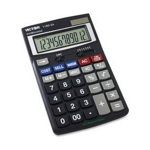 Victor 11803A Business Calculator Easy-to-read Display, Auto Power Off - 12 Digits - LCD - Battery/Solar Powered - 1.1" x 4" x 6.5" - Black - Plastic - 1 Each