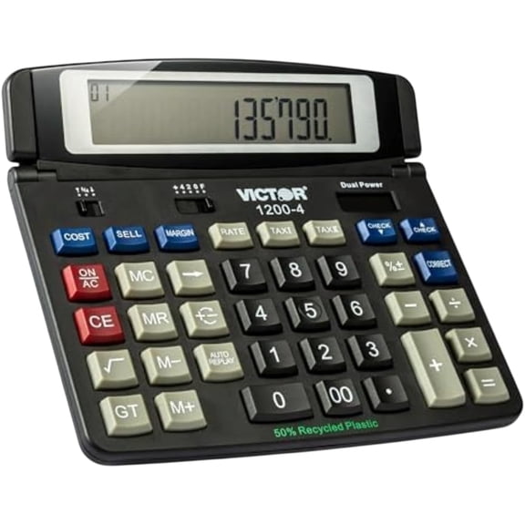 Victor 12-Digit Business Desktop Calculator, Professional Calculator with Paperless Replay & Cost/Sell/Margin Keys, Tilt LCD Display, Black (1200-4)