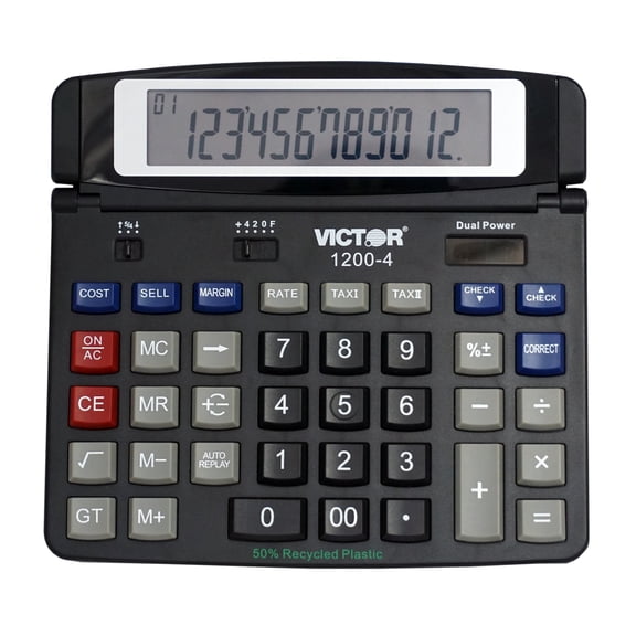 Victor 12-Digit Business Desktop Calculator, Professional Calculator with Paperless Replay & Cost/Sell/Margin Keys, Tilt LCD Display, Black (1200-4)