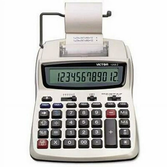 Victor 2 Two-Color Printing Calculator, 12-Digit LCD, Black/Red