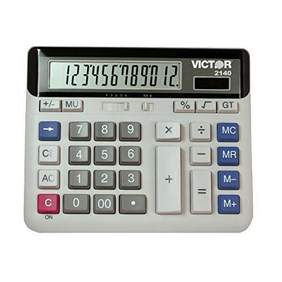 Victor 2140 12-Digit Standard Function Desk Calculator, Large Keys, Battery and Solar Hybrid Powered LCD Angled Display, Great for use in The Home and Office
