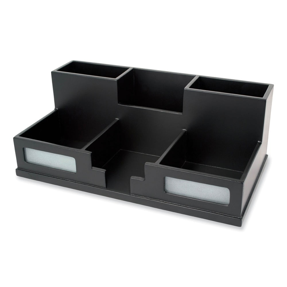 Victor 9525-5 10.5 in. x 5.5 in. x 4 in. 6 Compartments Wood Desk Organizer with Smartphone Holder - Midnight Black
