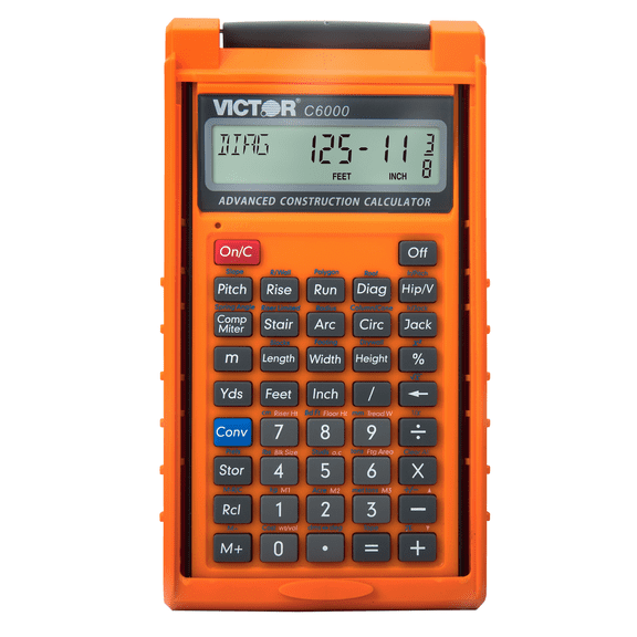 Victor Advanced Construction Calculator, Material Estimating Functions, Fraction and Decimal Conversion, Protective Case, Orange (C6000)