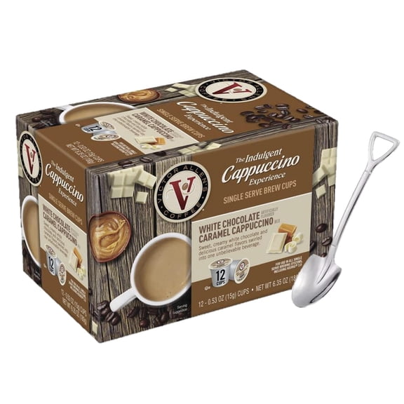 Victor Allen Indulgent White Chocolate Caramel Cappuccino Single Serve Cups 12 Count With Mini Spoon