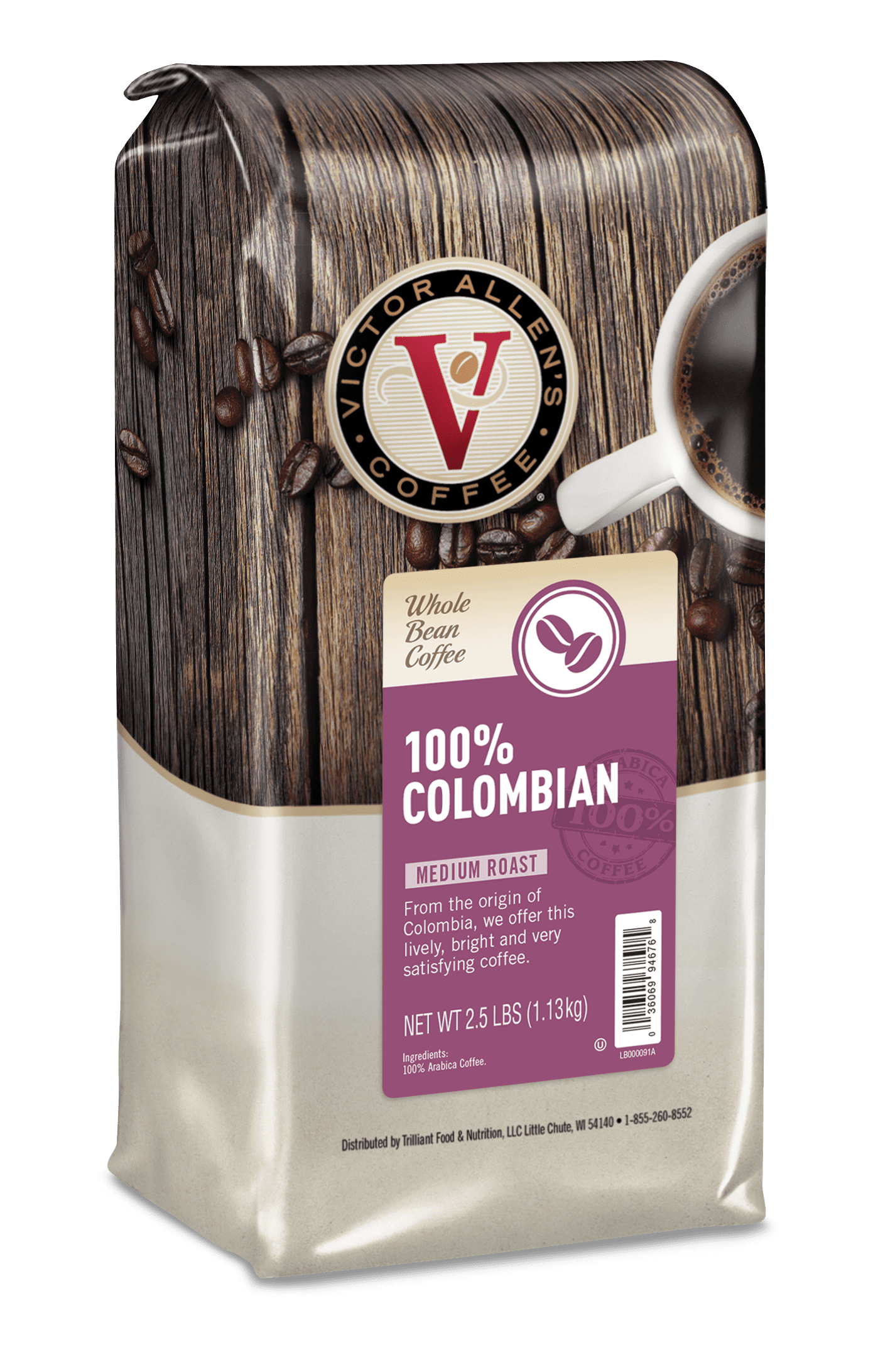 Victor Allen's Coffee 100% Colombian Whole Bean Coffee, Medium Roast, 2.5lb Bag