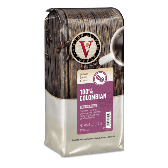 Victor Allen's Coffee 100% Colombian Whole Bean Coffee, Medium Roast, 2.5lb Bag