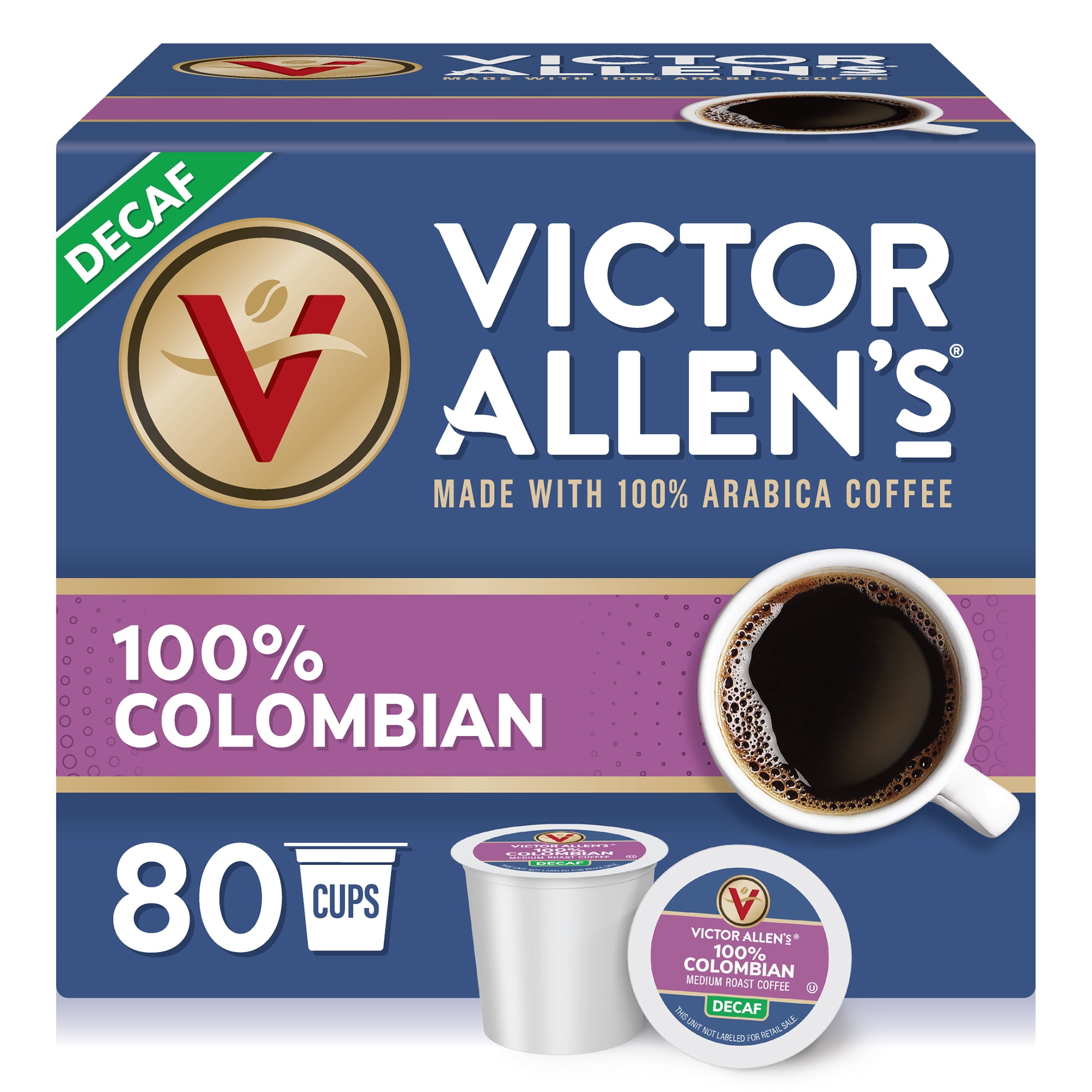 Victor Allen's Coffee 100% Decaf Colombian, 80 Count, Medium Roast, Single Serve Coffee Pods for Keurig K-Cup Brewers