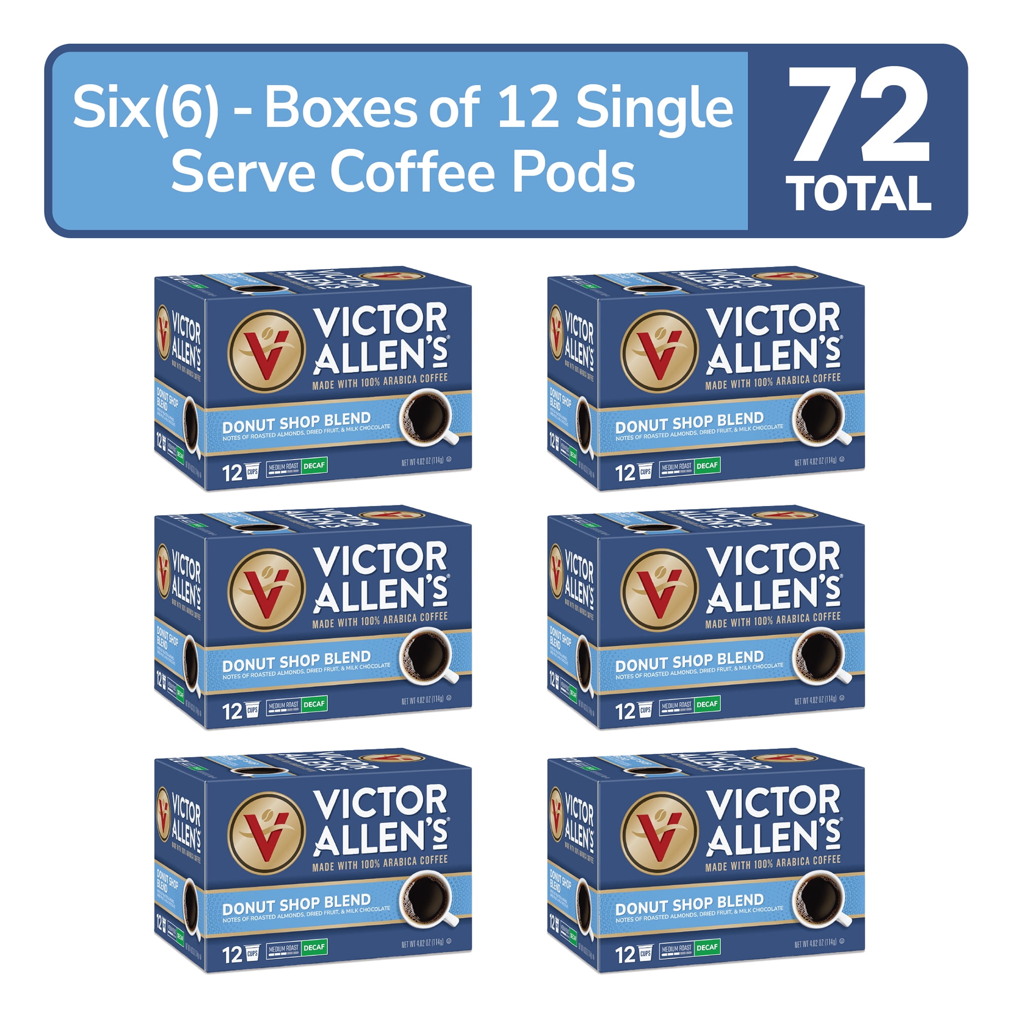 Victor Allen's Coffee Decaf Donut Shop Blend, Medium Roast, 72 Count, Single Serve Coffee Pods for Keurig K-Cup Brewers