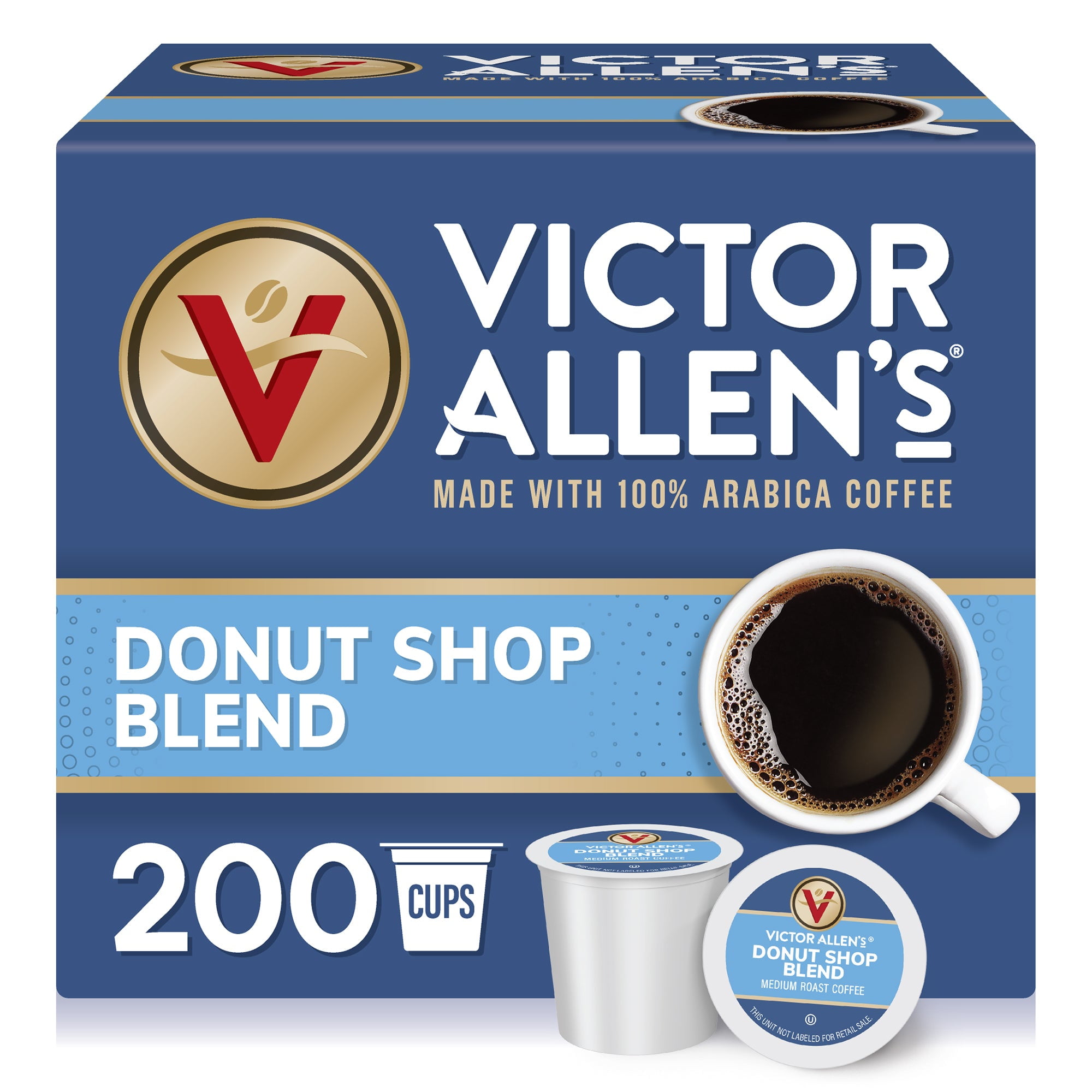 Victor Allen's Donut Shop Blend Medium Roast Coffee, 200 Single Serve Pods for Keurig K-Cup Brewers