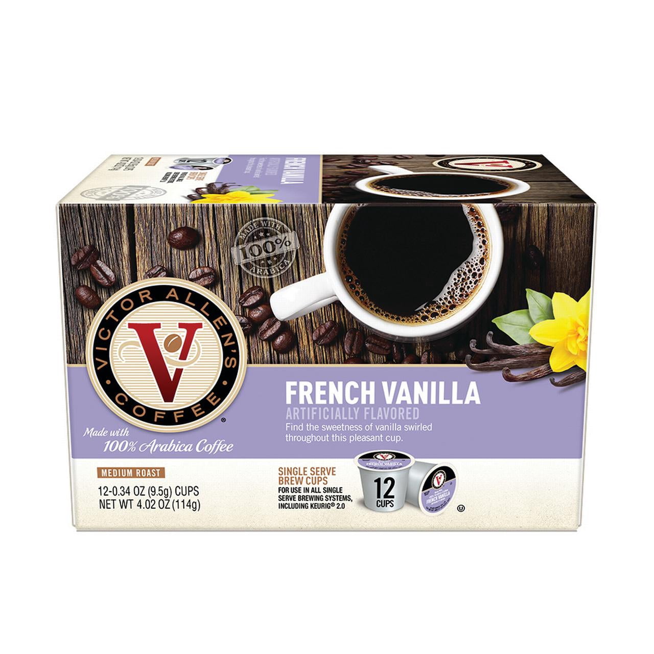 Victor Allen's Coffee French Vanilla Single Serve K-Cup Coffee Pods, Medium Roast, 12 Count