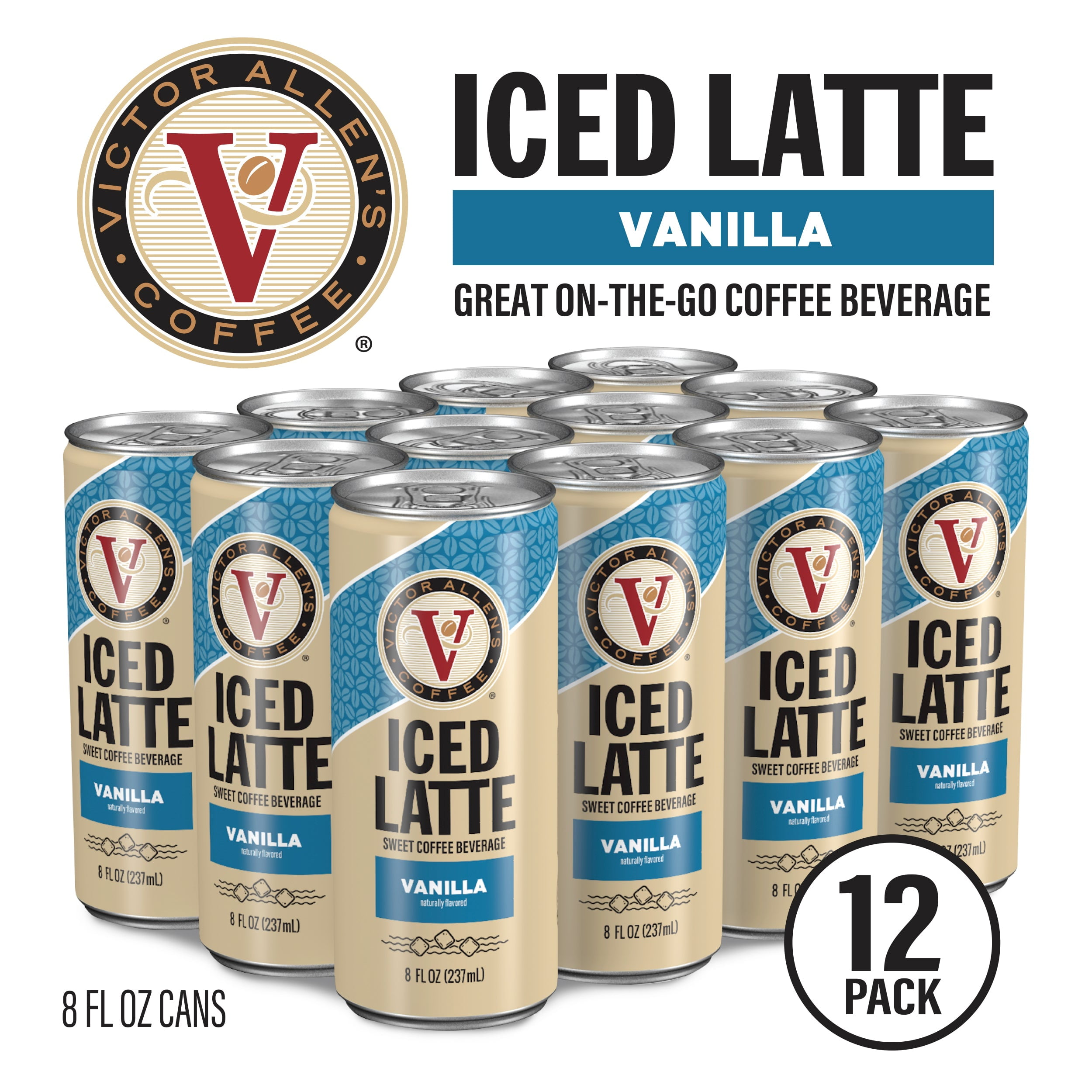 Victor Allen's Coffee Iced Latte, Vanilla Flavored, Ready to Drink, 12 Pack 8oz Cans
