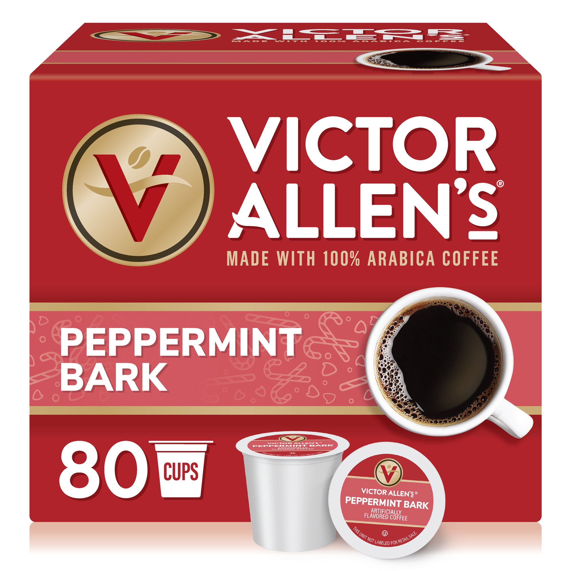 Victor Allen's Coffee Peppermint Bark, Medium Roast, 80 Count, Single Serve Coffee Pods for Keurig K-Cup Brewers