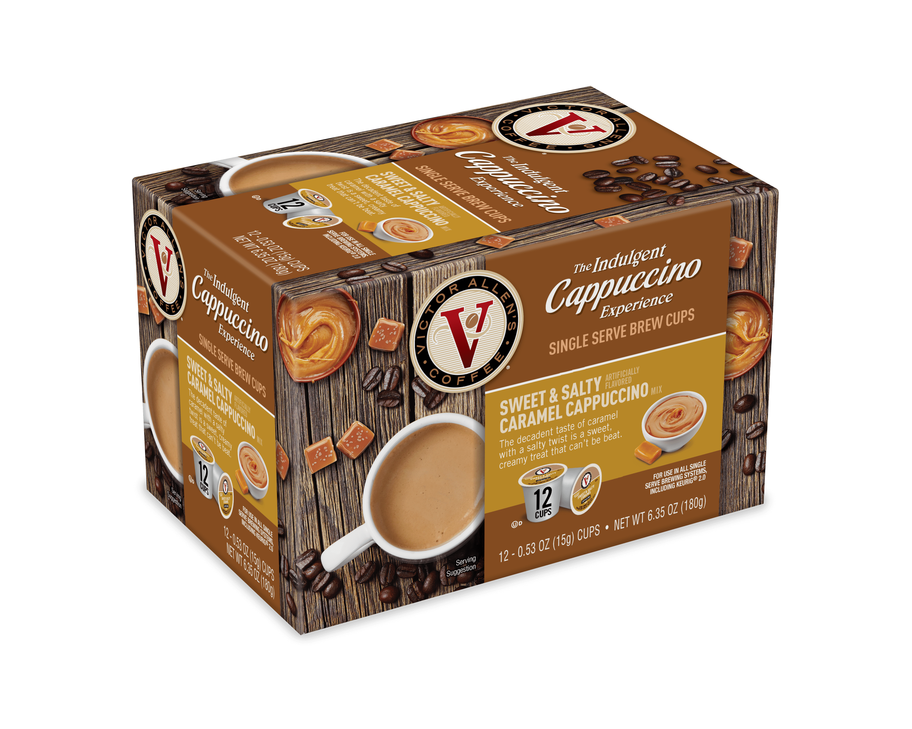 Victor Allen's Coffee Sweet and Salty Caramel Cappuccino, 6-12 count Single Serve K-Cup Coffee Pods