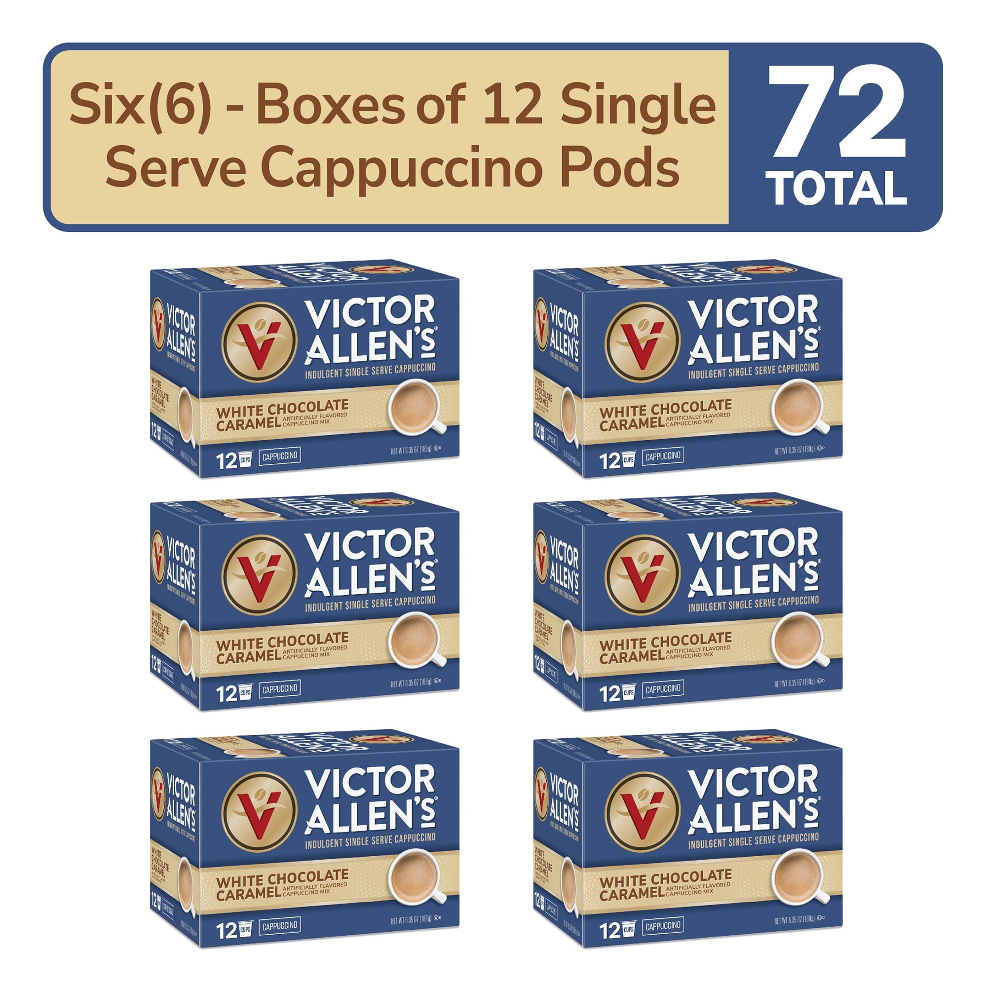 Victor Allen's Coffee White Chocolate Caramel Cappuccino 6-12 Count, Single Serve K-Cup Coffee Pods