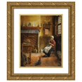 thumbnail image 1 of Victor Anthonis 12x14 Gold Ornate Wood Frame and Double Matted Museum Art Print Titled - Domestic Interior with Woman Knitting (1928), 1 of 4