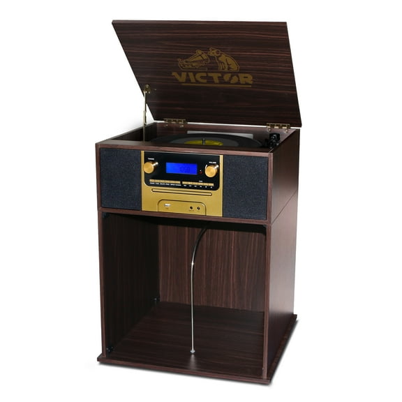 Victor Boyleston 7-in-1 Turntable Music Center with USB, Bluetooth, Cassette, Stereo Speakers, Espresso