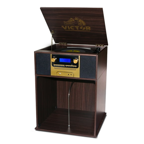 Victor Boyleston 7-in-1 Turntable Music Center with USB, Bluetooth, Cassette, Stereo Speakers, Espresso