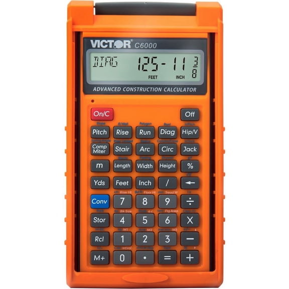 Victor C6000 Advanced Construction Calculator - LCD Display, Battery Powered - 0.31" - LCD - Battery Powered - 2 - LR44 - 6.5" x 3.5" x 0.8" - Orange | Bundle of 2 Each