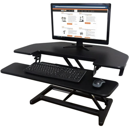 Victor - High Rise Height Adjustable Corner Standing Desk with Removable Keyboard Tray - Black