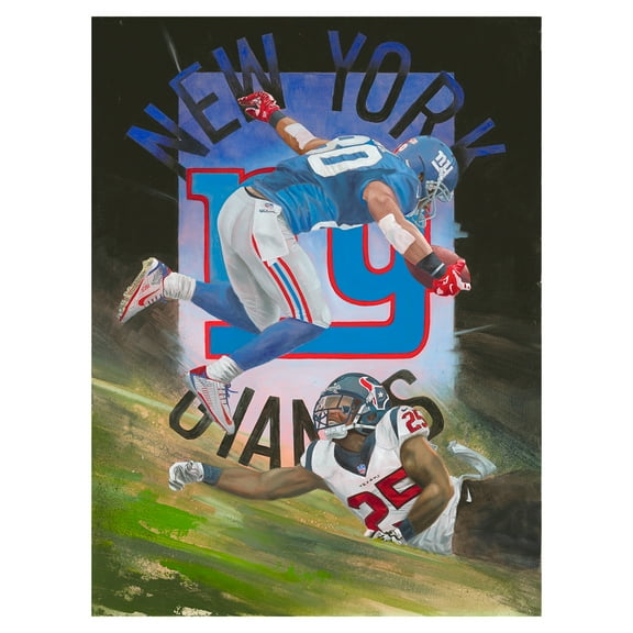 Victor Cruz New York Giants Deacon Jones Foundation 20" x 30" Stretched Canvas Print by Artist Tom Digiacco