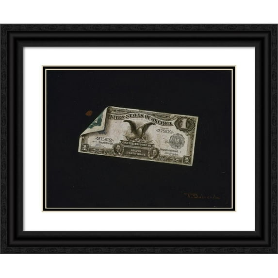 Victor Dubreuil 14x11 Black Ornate Wood Framed Double Matted Museum Art Print Titled: One Dollar Silver Certificate (1898-1900)