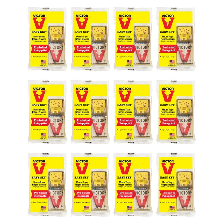 Victor Easy Set Mouse Trap Pre-Baited 4 Count, 12 Pack