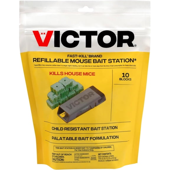 Victor Fast-Kill Brand Refillable Mouse Poison Bait Station - 10 Baits - M922 - 10 Mouse Baits with 1 Refillable Station - Attract and Kill Mice