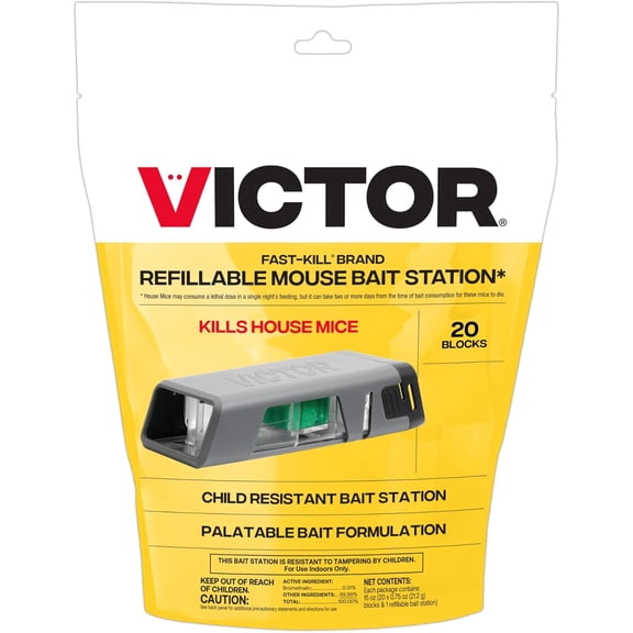 Victor Fast-Kill Brand Refillable Mouse Poison Bait Station - 20 Baits - Dual Entry Design - M923