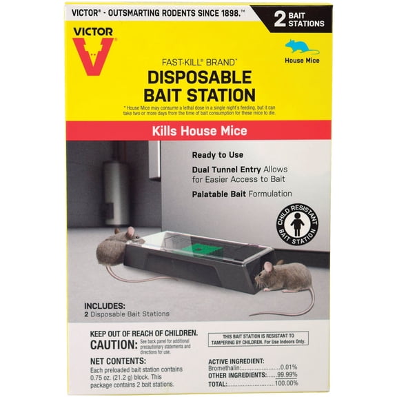 Victor Fast-Kill Mouse Poison Bait Station - Child-Resistant, Disposable - 2 Pack