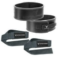 thumbnail image 1 of Victor Fitness 100% Top-Grain Leather with Adjustable Metal Lever Powerlifting Belt and 24" Padded Weightlifting Wrist Strap with Silicone Grip Design, 1 of 5