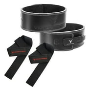 Victor Fitness 100% Top-Grain Leather Powerlifting Belt + 24" Weightlifting Wrist Straps