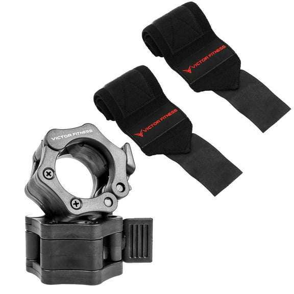 Victor Fitness 18" Elastic Wrist Straps and 2 Quick Release Lock Barbell/Dumbbell Locking Collar Clamps