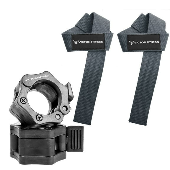 Victor Fitness 24" Weightlifting Wrist Straps and Quick-Release Barbell/Dumbbell Collar Clamps