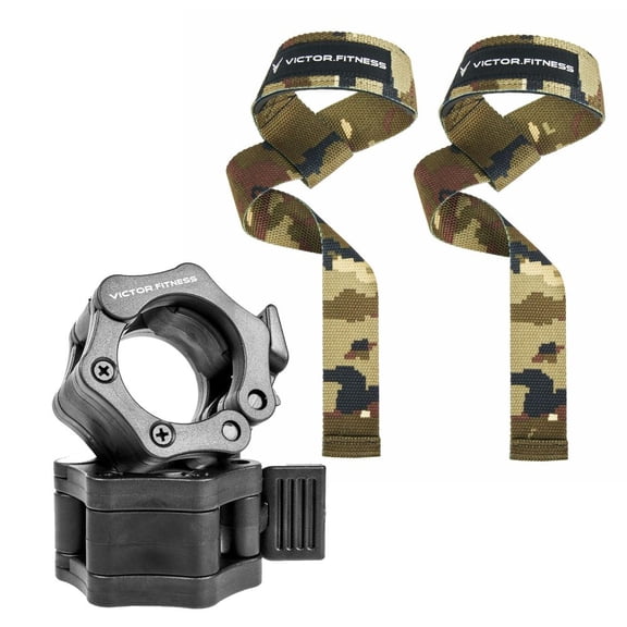 Victor Fitness 24" X-Grip Weightlifting Straps & Quick-Release Barbell/Dumbbell Clamps Adult Unisex