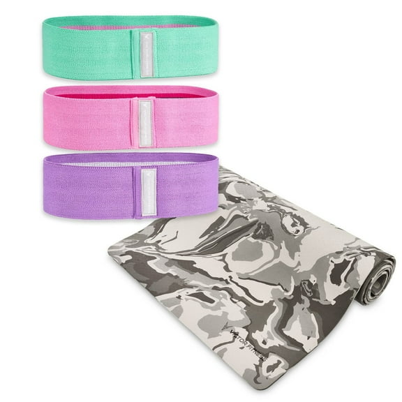 Victor Fitness | 3-Pack Resistance Bands and Gray Camouflage Yoga Mat