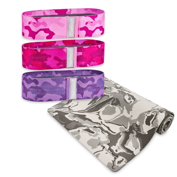 Victor Fitness | 3-Pack Resistance Bands and Gray Camouflage Yoga Mat