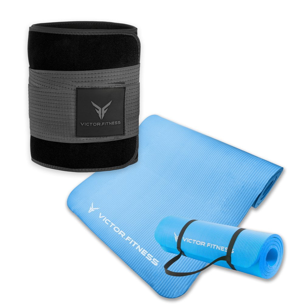 Victor Fitness | Blue Durable Yoga Mat with Gray/Black Waist Trimmer