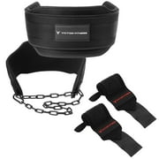 Victor Fitness Double Layer Dip Belt With Steel Chain + 18" Wrist Wraps w/ Thumb Loop