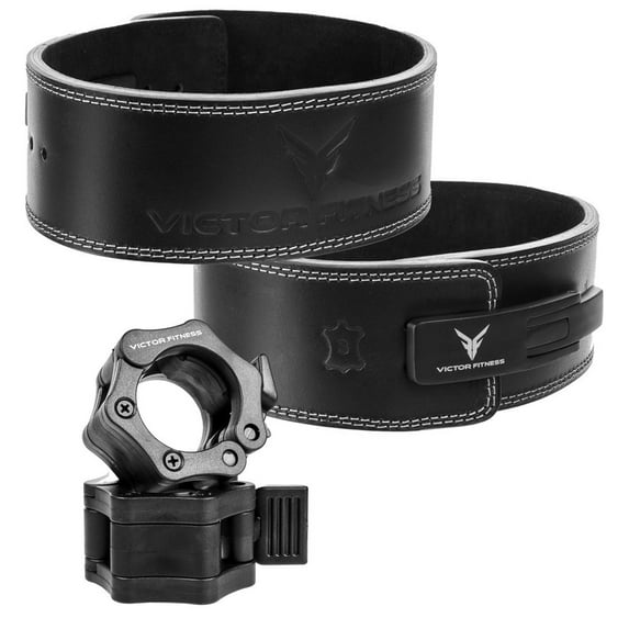 Victor Fitness Lever Weight Lifting Belt + Quick Release Barbell Collars