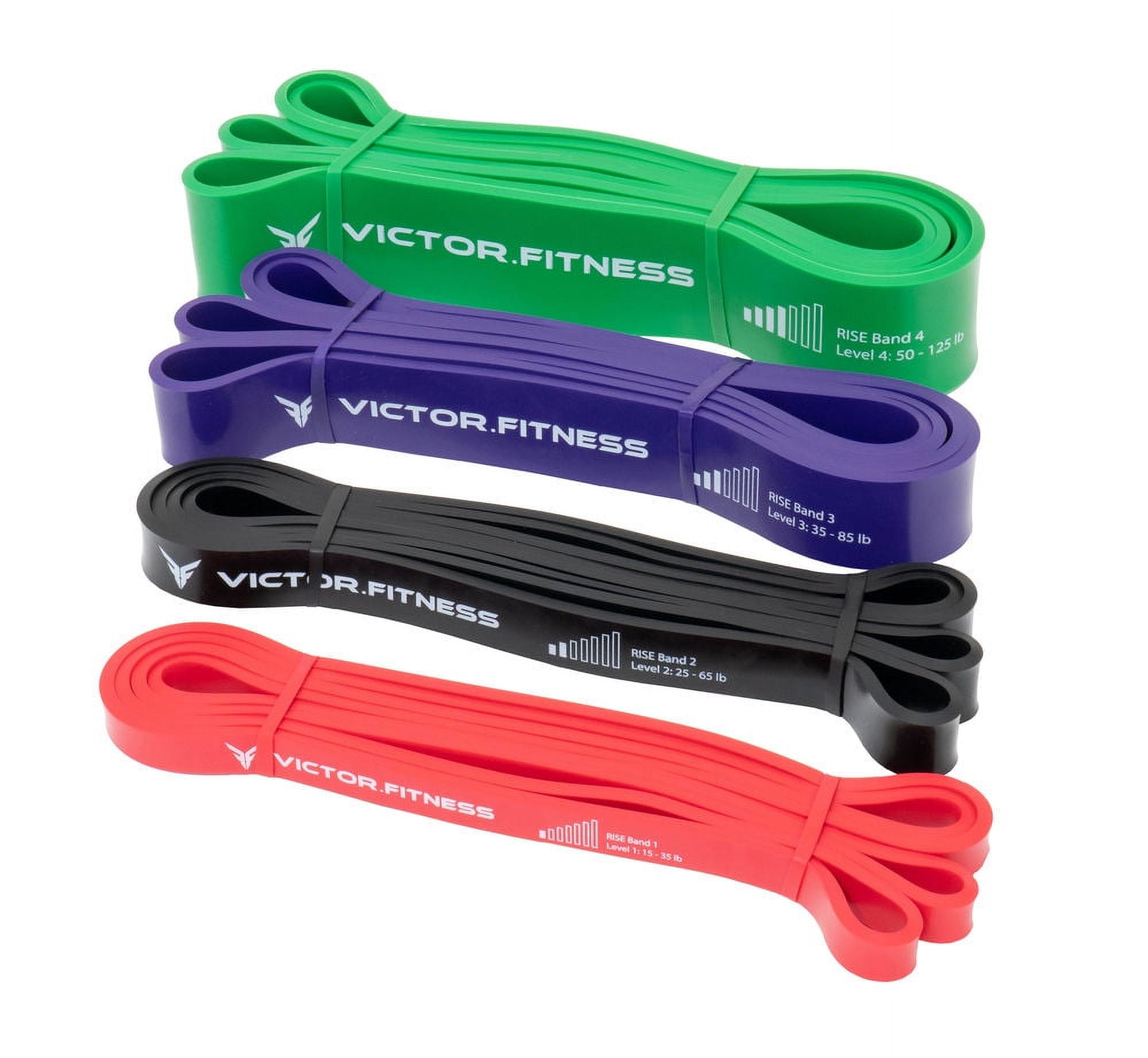 Victor Fitness RISE-Bands Heavy-Duty Rubber Latex Resistance Bands Levels 1-4 4 Pack Multicolor