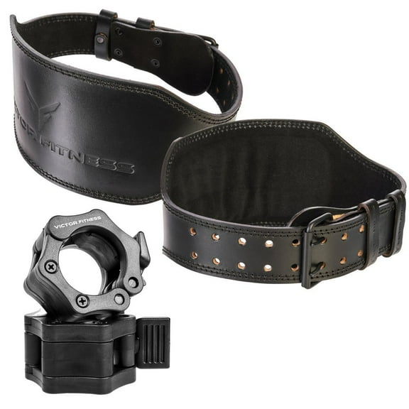 Victor Fitness Tapered Weight Lifting Belt + Quick Release Barbell Clamps
