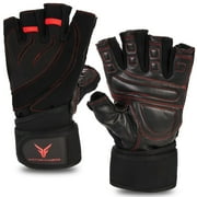 Victor Fitness VG02BRL Black/Red Size Large - Fingerless, Cowhide Leather, Workout Gloves