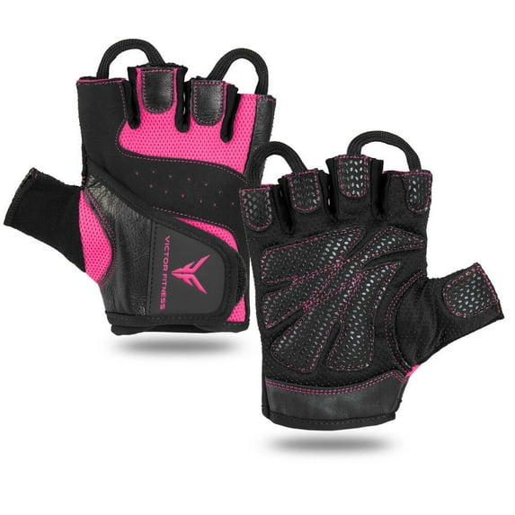 Victor Fitness VG06BPL Black/Pink Size Large - Fingerless Women's Gloves, Cowhide Leather
