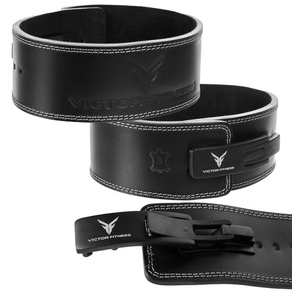 Victor Fitness VQBBKS 100% Top-Grain Leather 10mm Thick 4” Wide Quick Adjustable Metal Lever Powerlifting Belt for Men and Women made with Vegetable Tanned Leather (Medium)