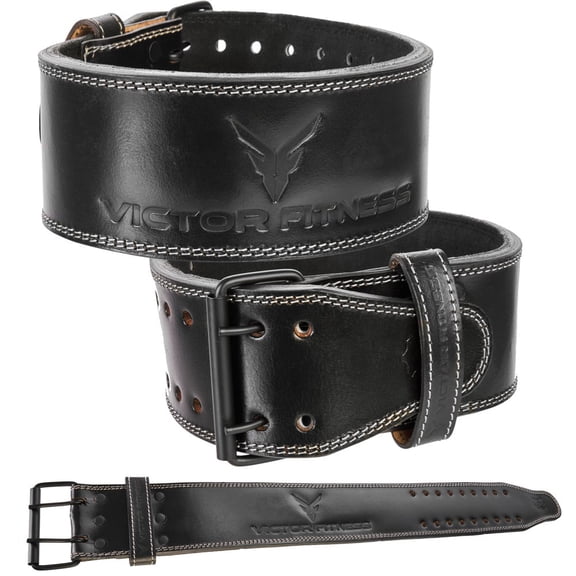 Victor Fitness VTBBKS 100% Top-Grain Leather 10mm Thick 4" Wide Heavy-Duty Dual Prong Powerlifting Belt for Men and Women made with Vegetable Tanned Leather (Small)