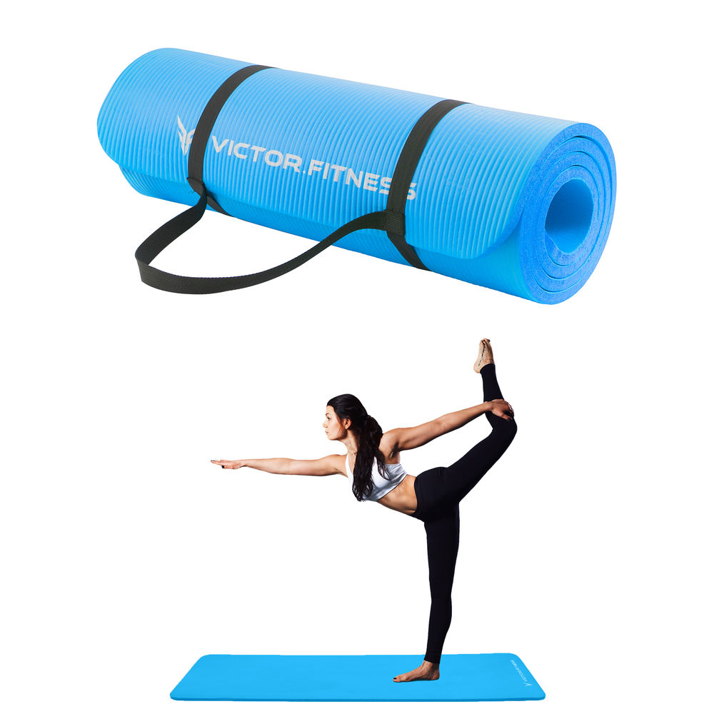 Victor.Fitness YogaBeBlue - Portion of the proceeds donated to law enforcement. Anti-slip high-end NBR Yoga mat that is thick, comfortable, squishy, durable and well-padded with travel straps included