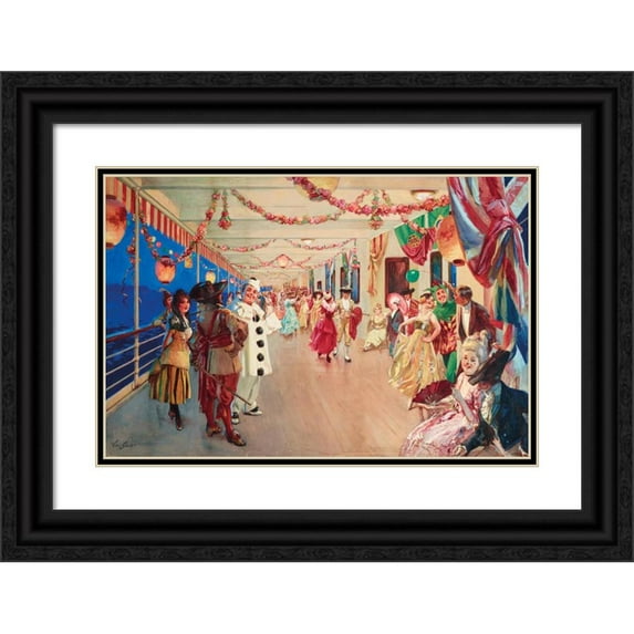 Victor Gabriel Gilbert 18x13 Black Ornate Wood Framed Double Matted Museum Art Print Titled - A Masked Ball on a Ship