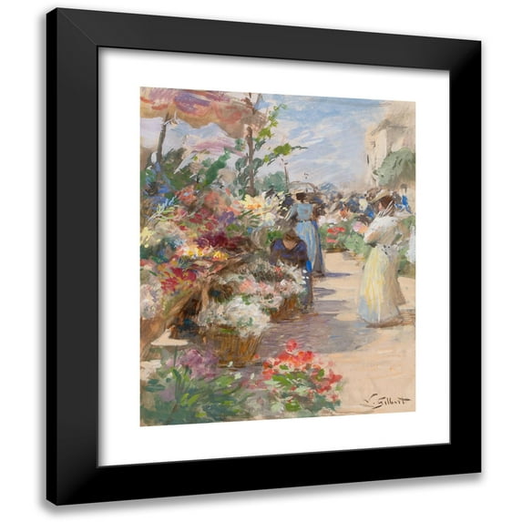 Victor Gabriel Gilbert 20x24 Black Modern Framed Museum Art Print Titled - The Flower Market