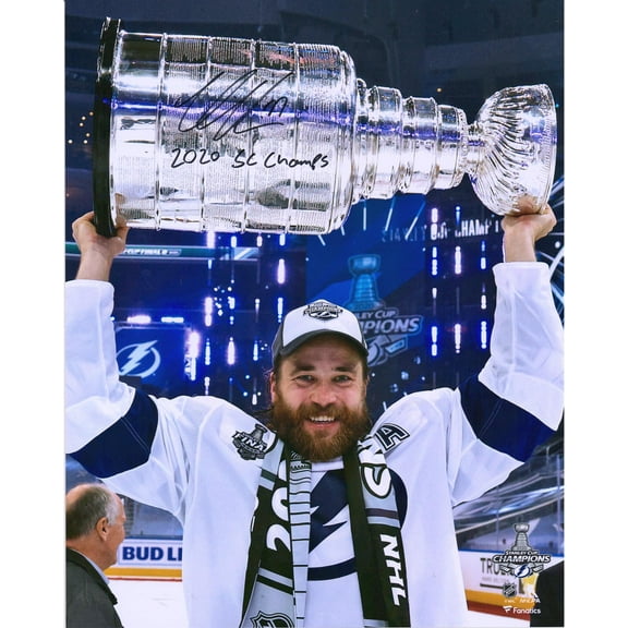 Victor Hedman Tampa Bay Lightning 2020 Stanley Cup Champions Autographed 16" x 20" Raising Cup Photograph with "2020 SC Champs" Inscription - Fanatics Authentic Certified